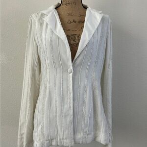 LPA White Ribbed Long Sleeve Button Down Shirt